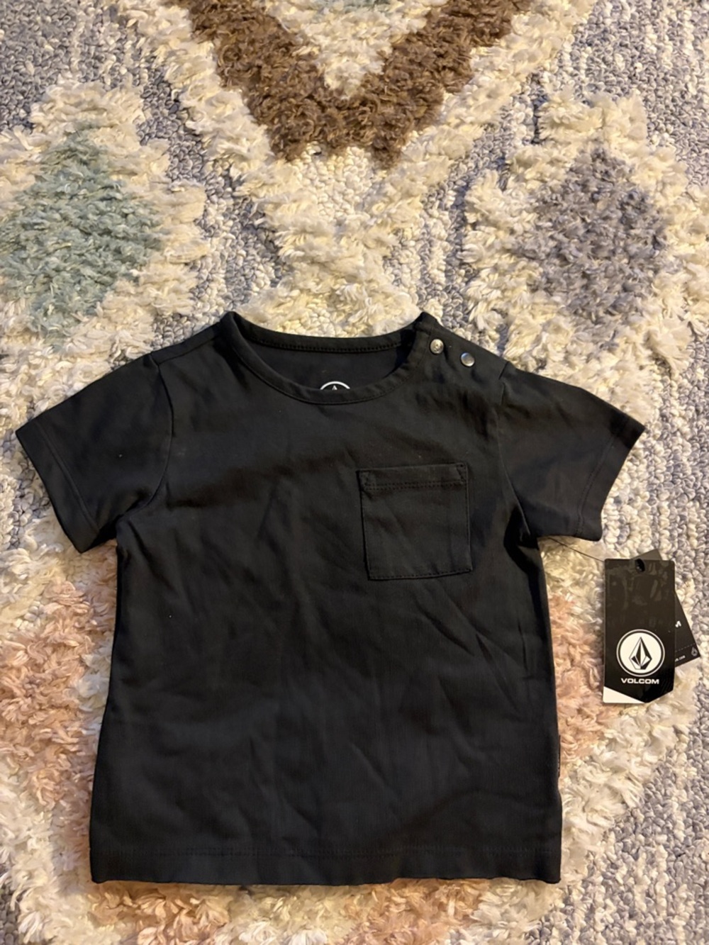 Volcom Kids Black Short Sleeve Tee with Chest Pocket and Snap Shoulder